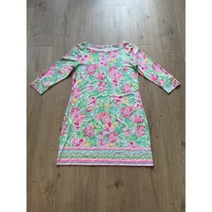 Lilly Pulitzer UPF 50+ Sophie Boat Neck 3/4 Sleeve Tropical Dress Sz L 002176